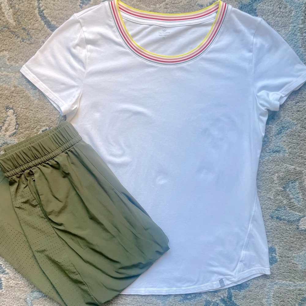 Talbots White T-Shirt with Multicolor Neckline